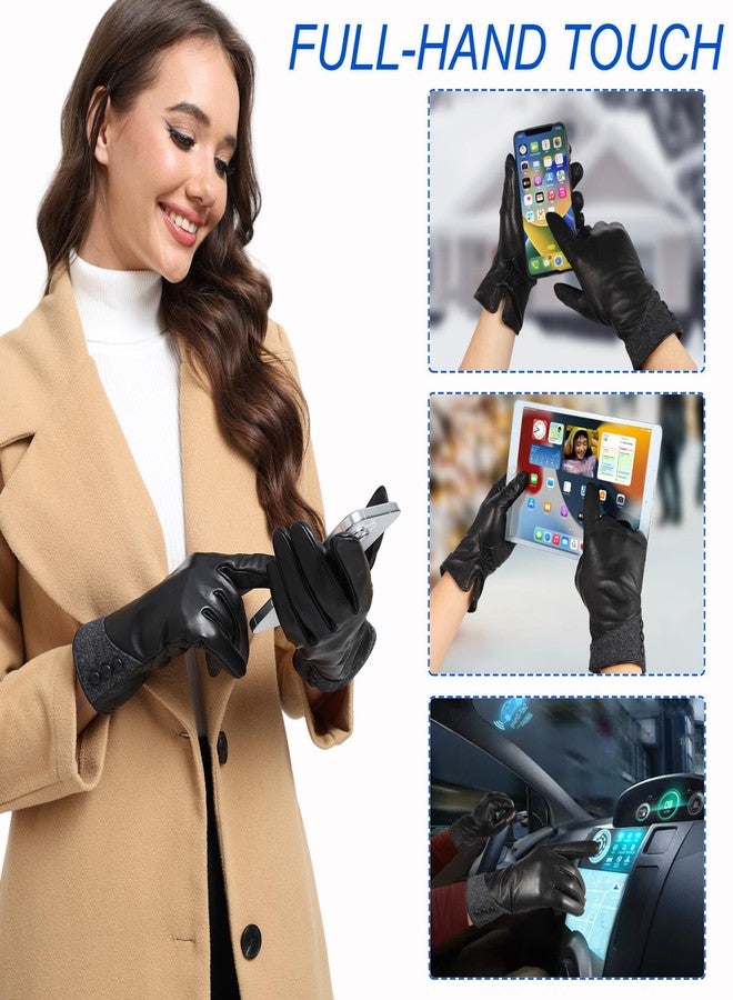 QOF Winter Genuine Leather Gloves for Women, Cashmere Warm Lined Finger Touchscreen Texting Driving Gloves - Image 4